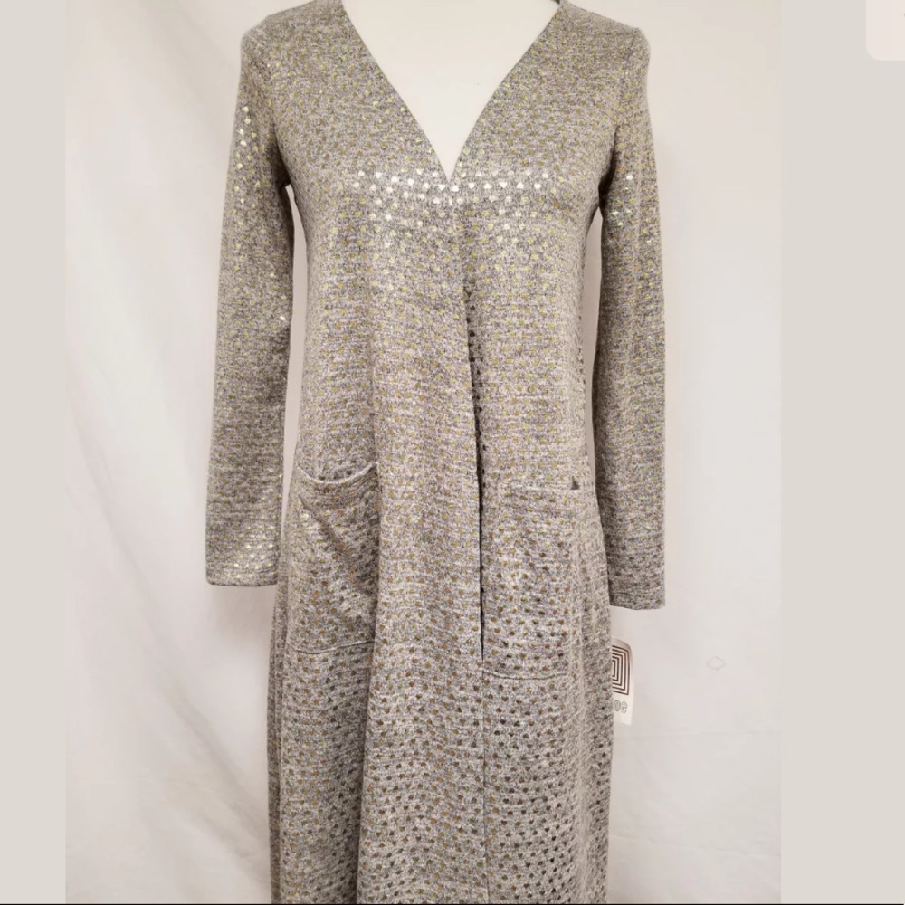 Lularoe Sarah Cardigan XS Elegant Gray/Gold Hearts